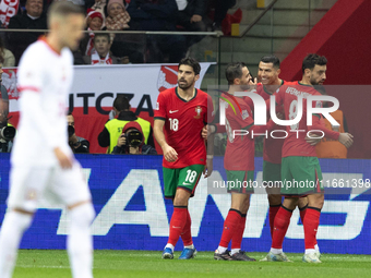 Ruben Neves, Bernardo Silva, Cristiano Ronaldo and Bruno Fernandes are celebrating after scoring  during the UEFA 2024 UEFA Nations League G...