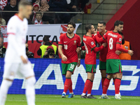 Ruben Neves, Bernardo Silva, Cristiano Ronaldo and Bruno Fernandes are celebrating after scoring  during the UEFA 2024 UEFA Nations League G...