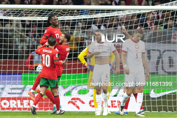 Bernardo Silva, Rafael Leao, Ruben Dias, Sebastian Walukiewicz and Jan Bednarek during the  UEFA Nations League 2024 League A Group A1 match...