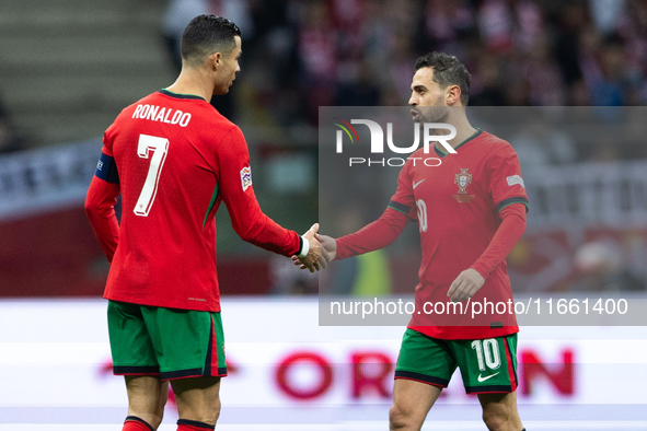 Cristiano Ronaldo and Bernardo Silva during the  UEFA Nations League 2024 League A Group A1 match between Poland and Portugal , at the PGE N...