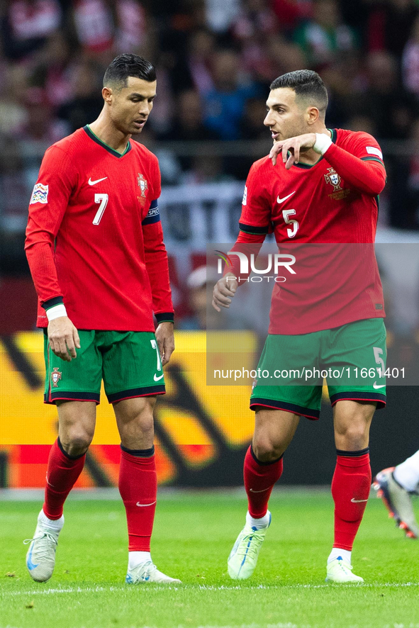 Cristiano Ronaldo and Diogo Dalot during the  UEFA Nations League 2024 League A Group A1 match between Poland and Portugal , at the PGE Naro...