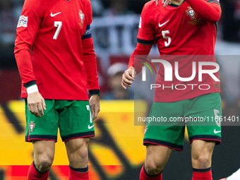 Cristiano Ronaldo and Diogo Dalot during the  UEFA Nations League 2024 League A Group A1 match between Poland and Portugal , at the PGE Naro...