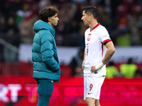 Joao Felix and  Robert Lewandowski talk after  the  UEFA Nations League 2024 League A Group A1 match between Poland and Portugal , at the PG...