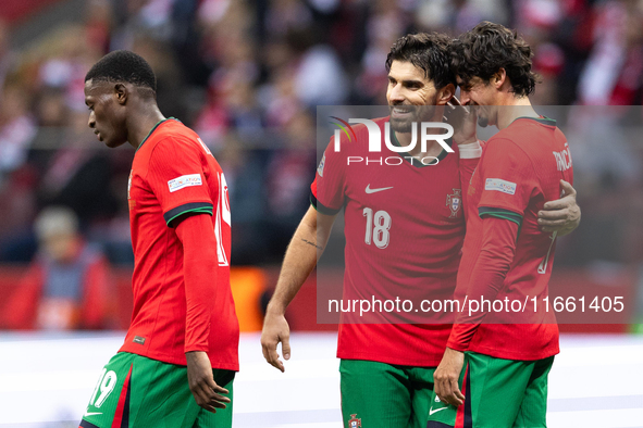 Nuno Mendes, Ruben Neves and Francisco Trincao celebrate after scoring the third goal  during the  UEFA Nations League 2024 League A Group A...