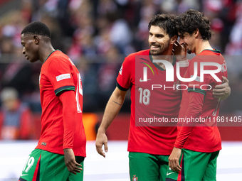 Nuno Mendes, Ruben Neves and Francisco Trincao celebrate after scoring the third goal  during the  UEFA Nations League 2024 League A Group A...