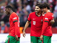 Nuno Mendes, Ruben Neves and Francisco Trincao celebrate after scoring the third goal  during the  UEFA Nations League 2024 League A Group A...