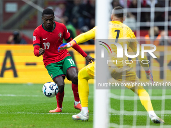 Nuno Mendes plays during the  UEFA Nations League 2024 League A Group A1 match between Poland and Portugal , at the PGE Narodowy in Warsaw,...