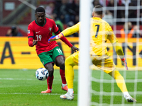 Nuno Mendes plays during the  UEFA Nations League 2024 League A Group A1 match between Poland and Portugal , at the PGE Narodowy in Warsaw,...