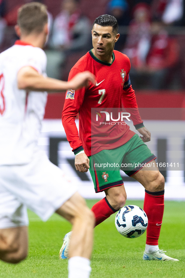 Cristiano Ronaldo plays during the  UEFA Nations League 2024 League A Group A1 match between Poland and Portugal , at the PGE Narodowy in Wa...