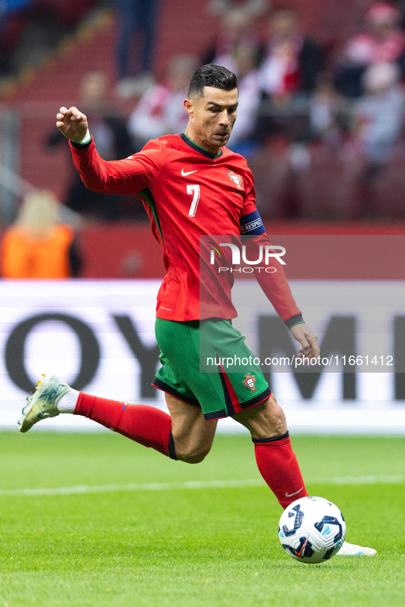 Cristiano Ronaldo plays during the  UEFA Nations League 2024 League A Group A1 match between Poland and Portugal , at the PGE Narodowy in Wa...