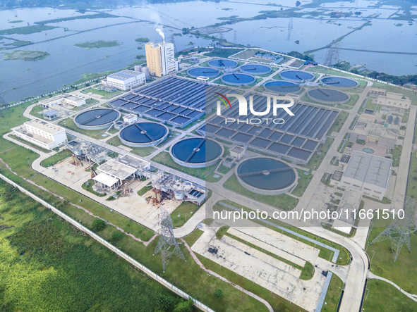 An aerial view shows the largest sewage treatment plant in Dasherkandi in Dhaka, Bangladesh, on October 12, 2024. 