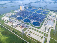 An aerial view shows the largest sewage treatment plant in Dasherkandi in Dhaka, Bangladesh, on October 12, 2024. (