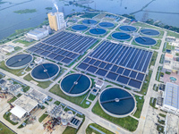 An aerial view shows the largest sewage treatment plant in Dasherkandi in Dhaka, Bangladesh, on October 12, 2024. (