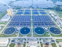 An aerial view shows the largest sewage treatment plant in Dasherkandi in Dhaka, Bangladesh, on October 12, 2024. (