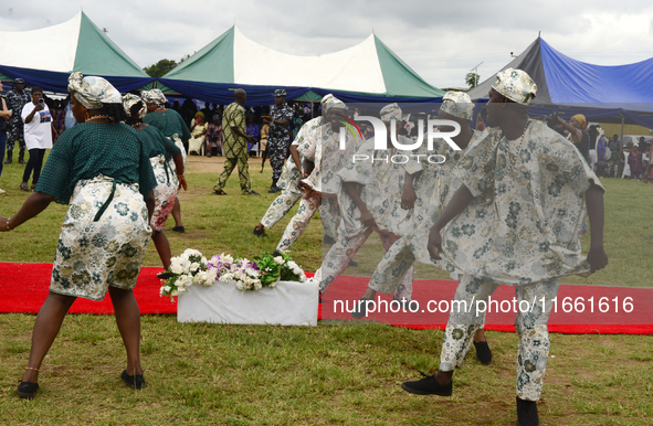 The Oyo State Cultural Troupe performs during the 2024 edition of the annual World Twins Festival in Igbo-Ora, the Land of Twins, in Oyo Sta...