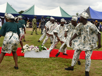 The Oyo State Cultural Troupe performs during the 2024 edition of the annual World Twins Festival in Igbo-Ora, the Land of Twins, in Oyo Sta...