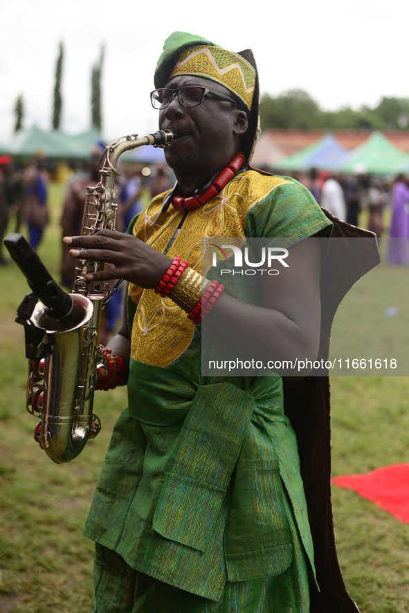 The Oyo State Cultural Troupe performs during the 2024 edition of the annual World Twins Festival in Igbo-Ora, the Land of Twins, in Oyo Sta...