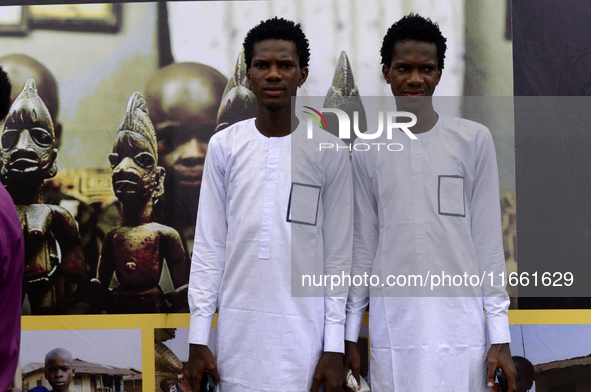 L-R; Taiwo Uthman and Kahinde Uthman, twins, participate in the 2024 edition of the annual World Twins Festival in Igbo-Ora, the Land of Twi...