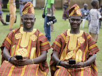 From left to right: Ambassador Taiwo Oguntoye and Kehinde Oguntoye, the initiators of the World Twins Festival, participate in the 2024 edit...