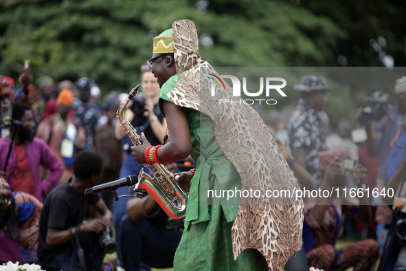 The Oyo State Cultural Troupe performs during the 2024 edition of the annual World Twins Festival in Igbo-Ora, the Land of Twins, in Oyo Sta...