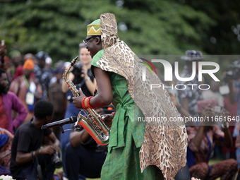 The Oyo State Cultural Troupe performs during the 2024 edition of the annual World Twins Festival in Igbo-Ora, the Land of Twins, in Oyo Sta...