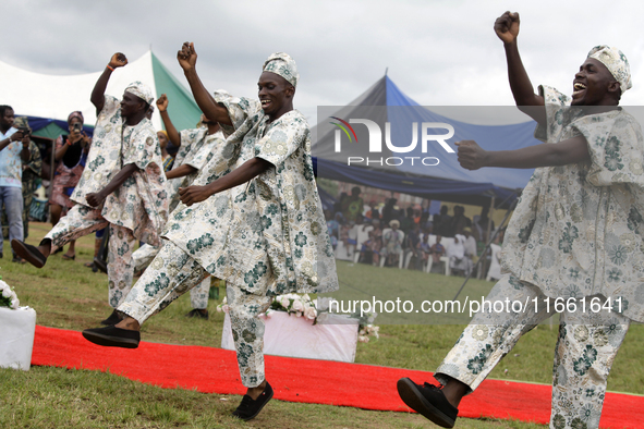 The Oyo State Cultural Troupe performs during the 2024 edition of the annual World Twins Festival in Igbo-Ora, the Land of Twins, in Oyo Sta...