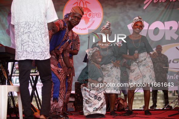 The Oyo State Cultural Troupe performs during the 2024 edition of the annual World Twins Festival in Igbo-Ora, the Land of Twins, in Oyo Sta...