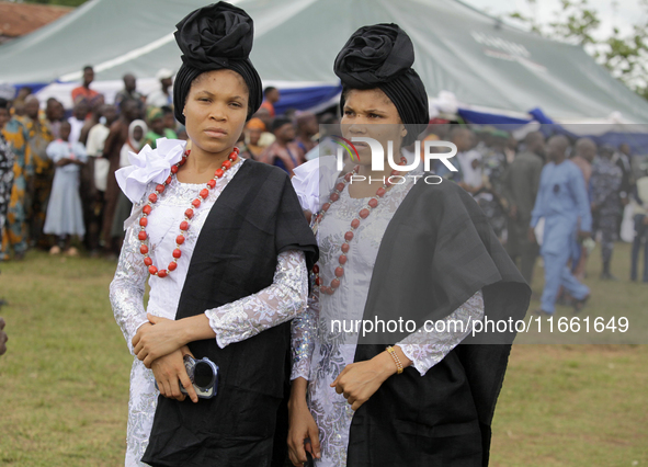 Kehinde Oladapo and Taiwo Oladapo, female twins, pose for a photograph during the 2024 edition of the annual World Twins Festival in Igbo-Or...