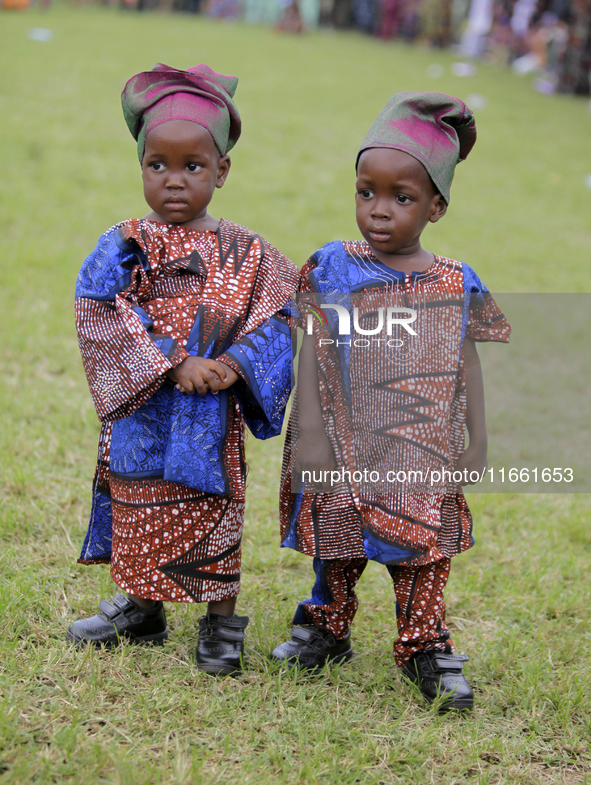 Kehinde Oseni and Taye Oladeji Oseni, twins, participate in the 2024 edition of the annual World Twins Festival in Igbo-Ora, the Land of Twi...