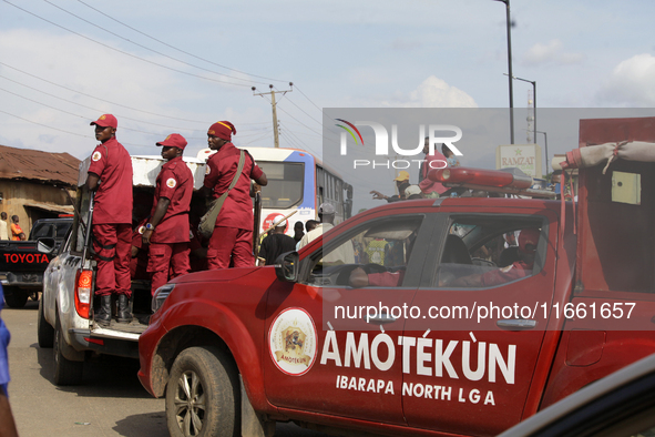 Members of Amotekun, a regional security group, participate in the 2024 edition of the annual World Twins Festival in Igbo-Ora, the Land of...