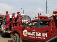 Members of Amotekun, a regional security group, participate in the 2024 edition of the annual World Twins Festival in Igbo-Ora, the Land of...