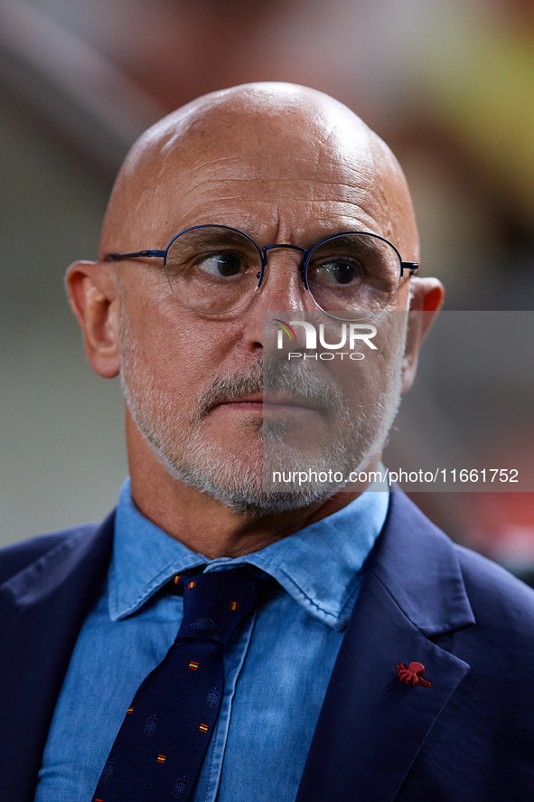 Luis de la Fuente, head coach of Spain, looks on prior to the UEFA Nations League 2024/25 League A Group A4 game between Spain and Denmark a...