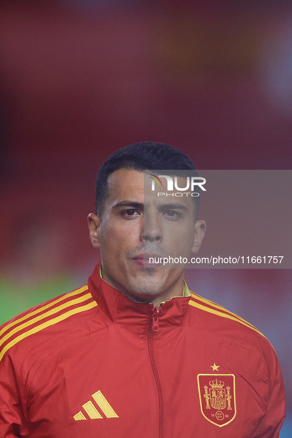 Pedro Porro of Spain looks on before the UEFA Nations League 2024/25 League A Group A4 game between Spain and Denmark at Enrique Roca stadiu...