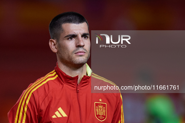 Alvaro Morata of Spain looks on before the UEFA Nations League 2024/25 League A Group A4 game between Spain and Denmark at Enrique Roca stad...