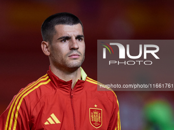 Alvaro Morata of Spain looks on before the UEFA Nations League 2024/25 League A Group A4 game between Spain and Denmark at Enrique Roca stad...