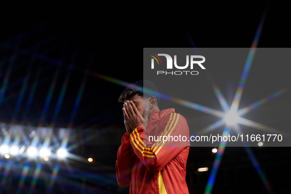 Lamine Yamal of Spain reacts before the UEFA Nations League 2024/25 League A Group A4 game between Spain and Denmark at Enrique Roca stadium...