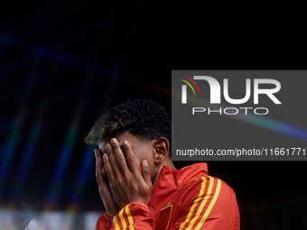 Lamine Yamal of Spain reacts before the UEFA Nations League 2024/25 League A Group A4 game between Spain and Denmark at Enrique Roca stadium...