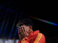 Lamine Yamal of Spain reacts before the UEFA Nations League 2024/25 League A Group A4 game between Spain and Denmark at Enrique Roca stadium...