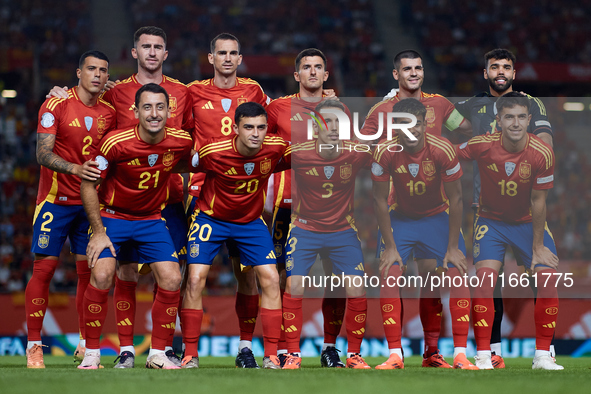 Spain players pose for a team photo before the UEFA Nations League 2024/25 League A Group A4 game between Spain and Denmark at Enrique Roca...