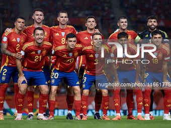 Spain players pose for a team photo before the UEFA Nations League 2024/25 League A Group A4 game between Spain and Denmark at Enrique Roca...