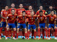 Spain players pose for a team photo before the UEFA Nations League 2024/25 League A Group A4 game between Spain and Denmark at Enrique Roca...