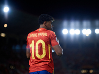 Lamine Yamal of Spain looks on before the UEFA Nations League 2024/25 League A Group A4 game between Spain and Denmark at Enrique Roca stadi...