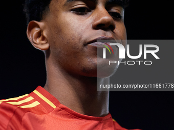 Lamine Yamal of Spain looks on before the UEFA Nations League 2024/25 League A Group A4 game between Spain and Denmark at Enrique Roca stadi...