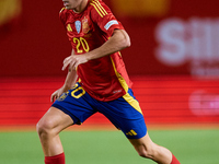 Pedri of Spain is in action during the UEFA Nations League 2024/25 League A Group A4 game between Spain and Denmark at Enrique Roca Stadium...