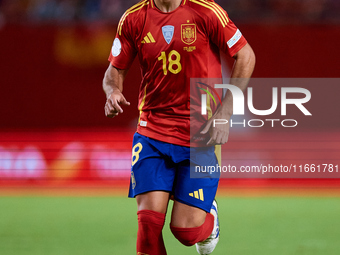 Martin Zubimendi of Spain runs during the UEFA Nations League 2024/25 League A Group A4 game between Spain and Denmark at Enrique Roca Stadi...