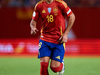 Martin Zubimendi of Spain runs during the UEFA Nations League 2024/25 League A Group A4 game between Spain and Denmark at Enrique Roca Stadi...