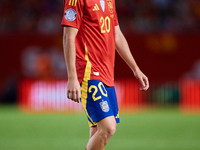 Pedri of Spain looks on during the UEFA Nations League 2024/25 League A Group A4 game between Spain and Denmark at Enrique Roca Stadium in M...