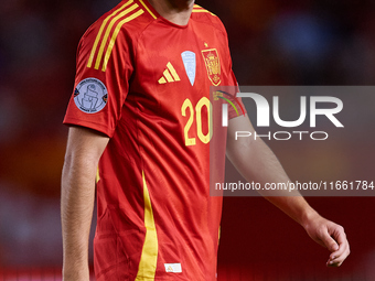 Pedri of Spain looks on during the UEFA Nations League 2024/25 League A Group A4 game between Spain and Denmark at Enrique Roca Stadium in M...