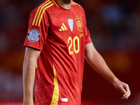 Pedri of Spain looks on during the UEFA Nations League 2024/25 League A Group A4 game between Spain and Denmark at Enrique Roca Stadium in M...