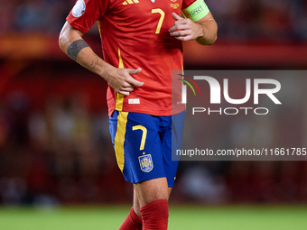 Alvaro Morata of Spain looks on during the UEFA Nations League 2024/25 League A Group A4 game between Spain and Denmark at Enrique Roca Stad...